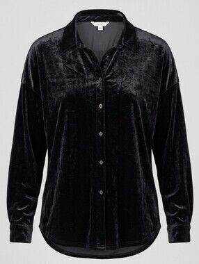 Weekend Suzanne Betro Plus Size Capsule Black Velvet Women Button Down Shirt 3X